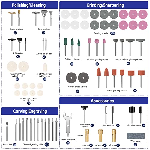 346pcs Rotary Tool Accessories Kit, HARDELL Power Rotary Tool Bits 1/8-inch Diameter Shanks Universal Fitment for Easy Cutting, Grinding, Sanding, Sharpening, Carving and Polishing