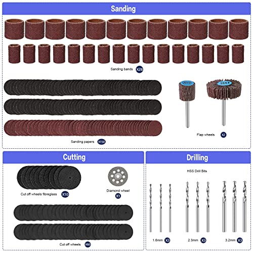 346pcs Rotary Tool Accessories Kit, HARDELL Power Rotary Tool Bits 1/8-inch Diameter Shanks Universal Fitment for Easy Cutting, Grinding, Sanding, Sharpening, Carving and Polishing