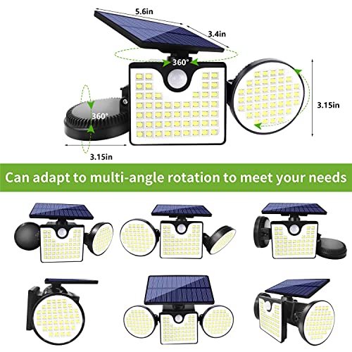 Ollivage Solar Lights Outdoor with Motion Sensor, Security Solar Lights Outdoor IP65 Waterproof Luces Solares para Exteriores with 3 Adjutable Head Wide Angle for Outside Garage Yard Patio