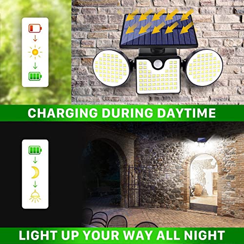 Ollivage Solar Lights Outdoor with Motion Sensor, Security Solar Lights Outdoor IP65 Waterproof Luces Solares para Exteriores with 3 Adjutable Head Wide Angle for Outside Garage Yard Patio