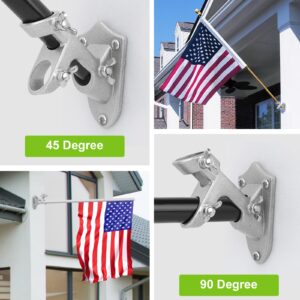 Flag Pole Holder, Outside House Flag Pole Bracket, Heavy Duty Metal Flag Mount, Aluminum Alloy Mounting Brackets, Outdoor Flag Holder- Strong Rust Free, Dual Position 1 inch Silver