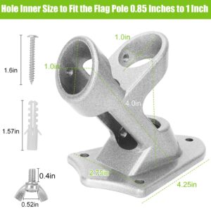 Flag Pole Holder, Outside House Flag Pole Bracket, Heavy Duty Metal Flag Mount, Aluminum Alloy Mounting Brackets, Outdoor Flag Holder- Strong Rust Free, Dual Position 1 inch Silver