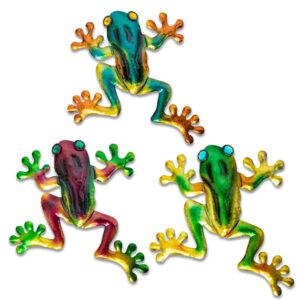 dreamskip frog decor, outdoor wall art, frog gifts, metal frog wall decor for fence, garden, patio, yard, outside (3 pieces)