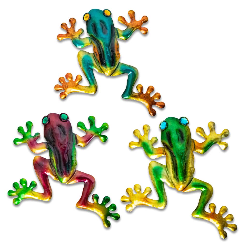 dreamskip Frog Decor, Outdoor Wall Art, Frog Gifts, Metal Frog Wall Decor for Fence, Garden, Patio, Yard, Outside (3 Pieces)