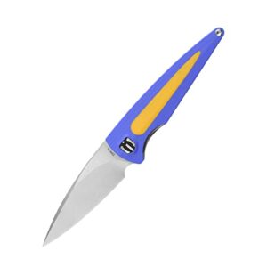shieldon colibri pocket knife 154cm steel 2.91'' blade g10 handle titanium pocket clip folding knife, nested liner lock edc knife (stonewash)