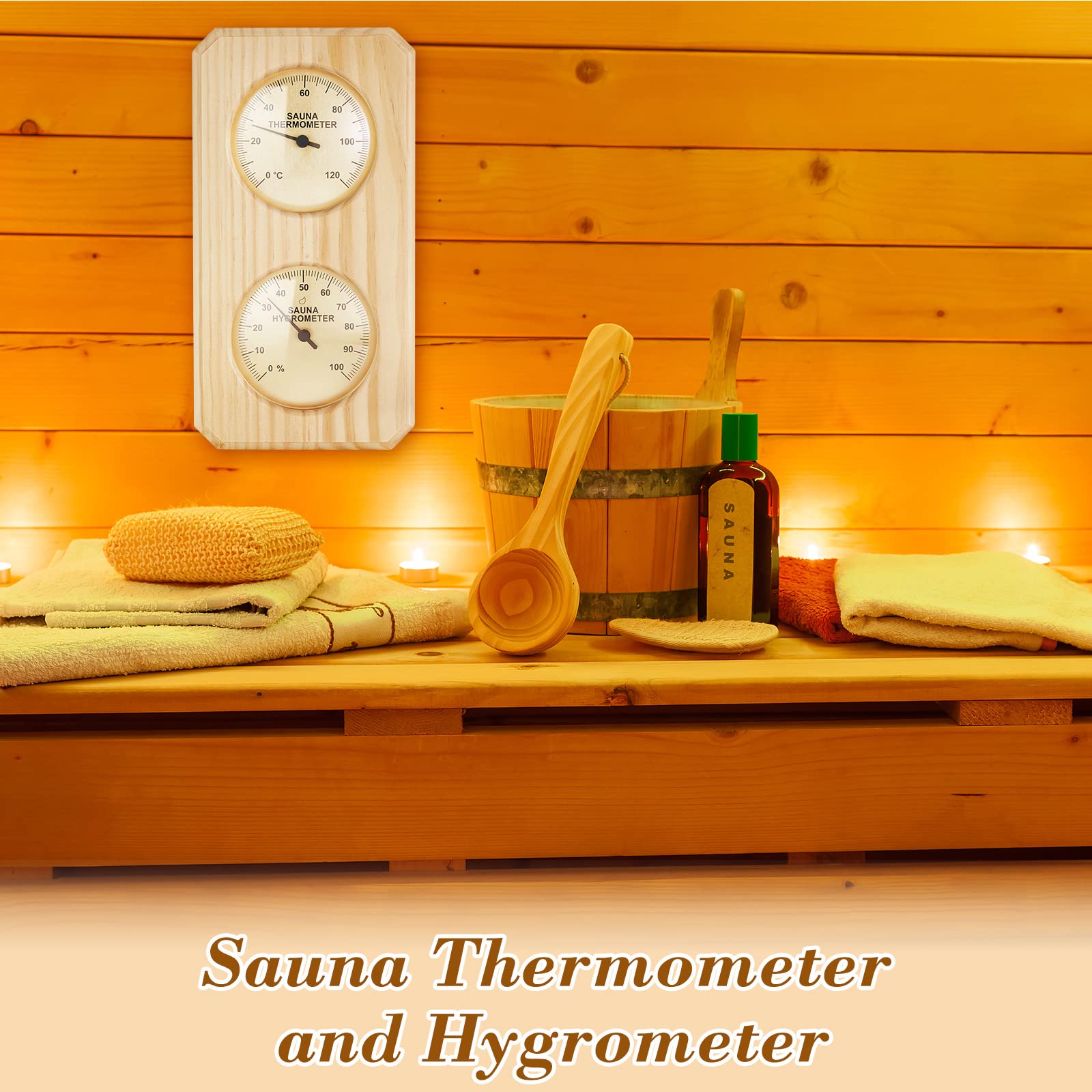 Dunzy Wooden Sauna Thermometer and Hygrometer 2 in 1 Humidity Temperature Measurement Wood Sauna Room Thermometer Indoor Thermometer and Humidity Gauge for Indoor Outdoor Home Family Hotel Sauna Room