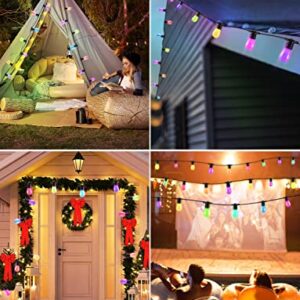 Jevindo Solar Outdoor String Lights, Portable 48ft IP65 Waterproof Patio RGB LED String Lights with 15 LED Bulbs Dimmable Multi-Color, Smart Bluetooth App Control, Balcony, Backyard, Camping, Travel