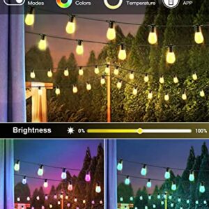 Jevindo Solar Outdoor String Lights, Portable 48ft IP65 Waterproof Patio RGB LED String Lights with 15 LED Bulbs Dimmable Multi-Color, Smart Bluetooth App Control, Balcony, Backyard, Camping, Travel