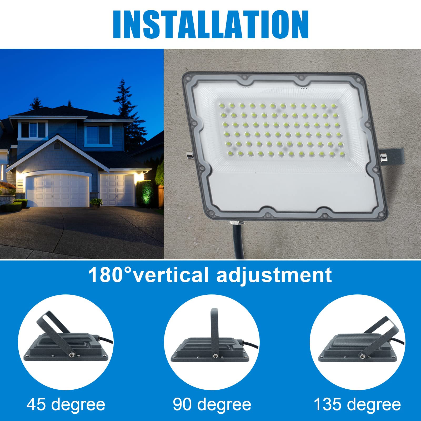 INDMIRD 150W LED Flood Light, Outdoor Security Lights Wall Fixtures 6500K 15000LM Illumination, IP66 Waterproof White Lighting Projects for Ball Ground, Parking Lot, Pathway, Yard