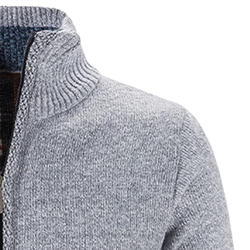 Men Full Zip Up Cardigan Sweaters Slim Fit Flannel Lining Knitted Cardigans Zipper Thick Casual Knit Sweater Coat (Light Grey,3X-Large)