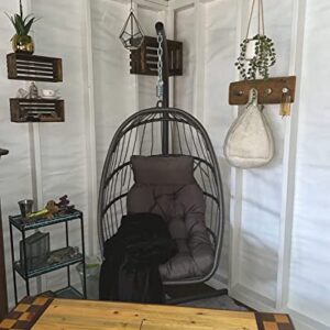 Yechen Indoor Outdoor Egg Hanging Chair with Stand, Patio Wicker Swing Egg Chair Indoor Swinging Chair Outdoor Hammock Egg Chair 350lbs Capacity for Patio Bedroom Balcony, Charcoal Grey (EG-001)