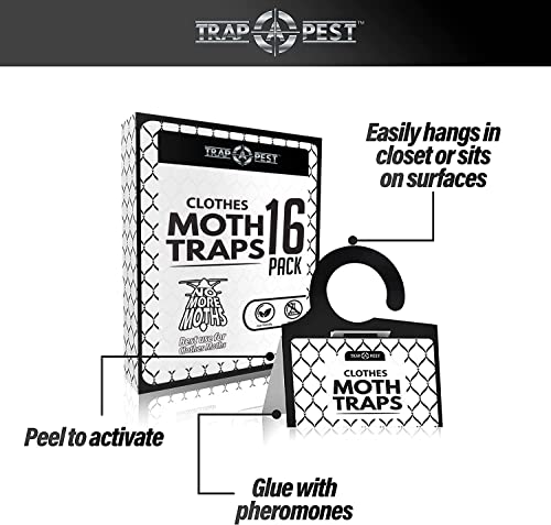 Clothing Moth Traps 16 Pack - Non Toxic Moth Traps for Clothes with Pheromone Attractant - Closet Moth Traps Odorless Sticky Traps for Closet, Carpets - Trap a Pest