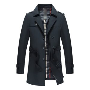 maiyifu-gj men's casual double breasted trench coat casual slim windbreaker jacket winter stylish long overcoat with belt (dark blue,5x-large)