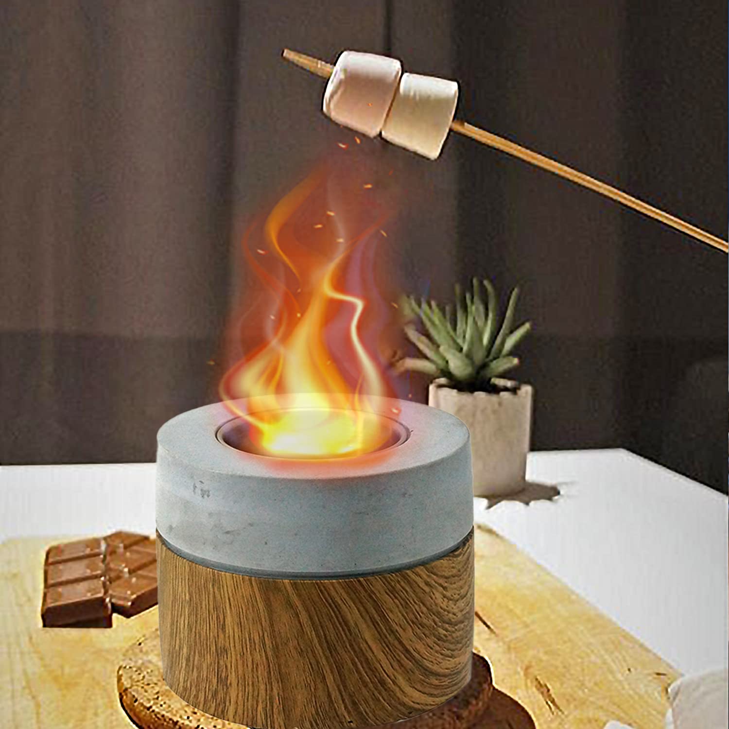 Hpoeude Tabletop Fire Pit, Personal Smores Maker, Natural Concrete Portable Table Top Fire Bowl