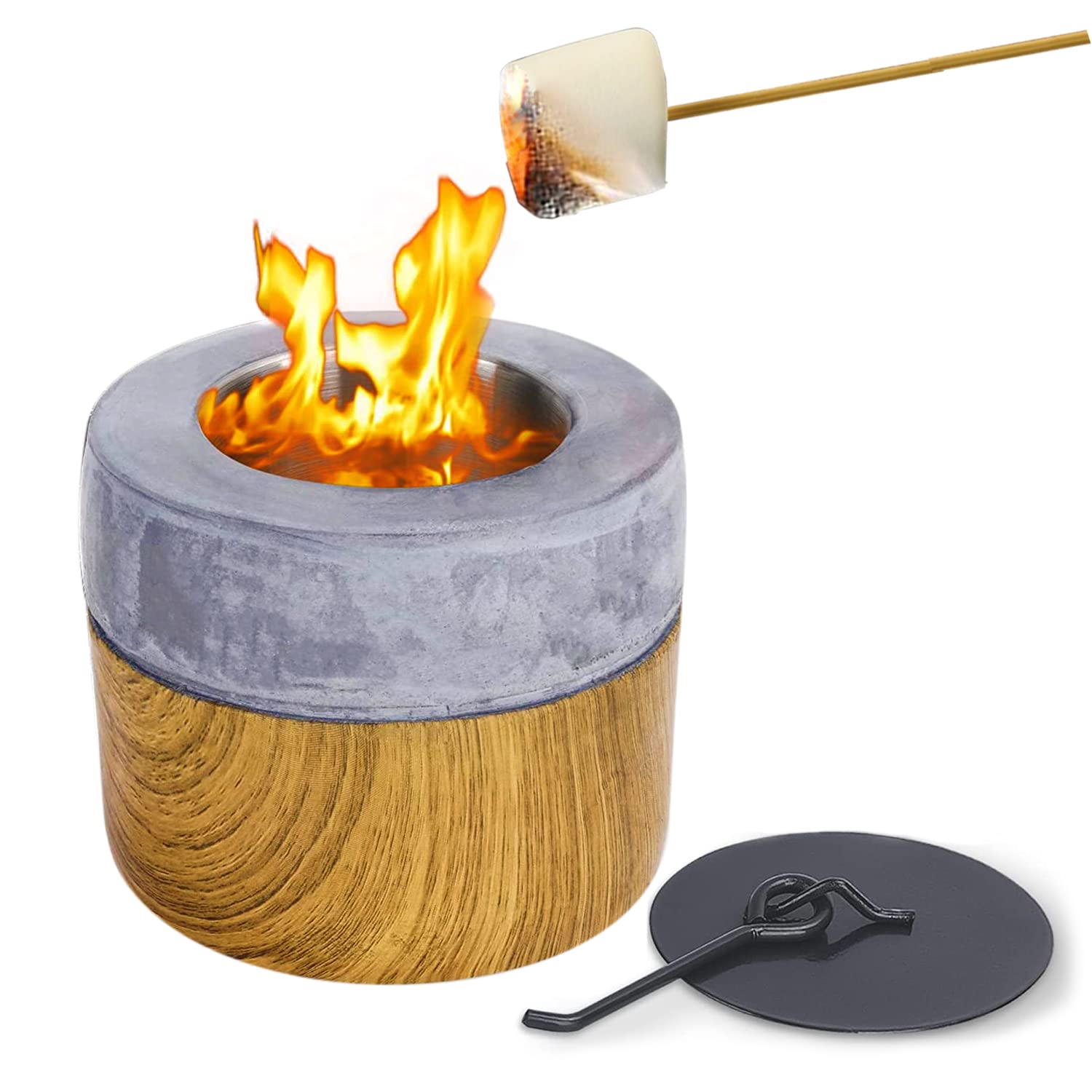 Hpoeude Tabletop Fire Pit, Personal Smores Maker, Natural Concrete Portable Table Top Fire Bowl