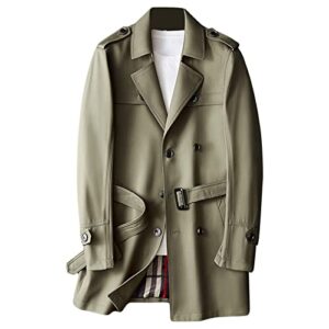 maiyifu-gj men's casual double breasted trench coat casual lapel windbreaker jacket winter stylish long overcoat with belt (armygreen,medium)