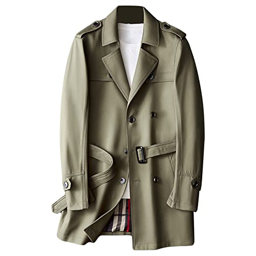 Maiyifu-GJ Men's Casual Double Breasted Trench Coat Casual Lapel Windbreaker Jacket Winter Stylish Long Overcoat with Belt (Armygreen,Medium)