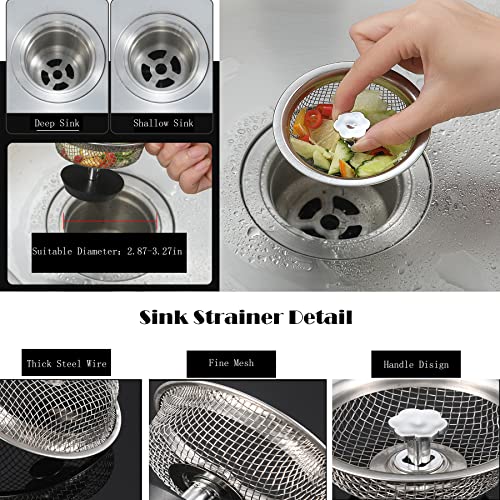 Wjjsahi Kitchen Sink Strainer, 2 Pack Stainless Steel Sink Drain Basket With Handle Sink Stopper Suitable for Bathroom Kitchen, Sink Drain Strainer