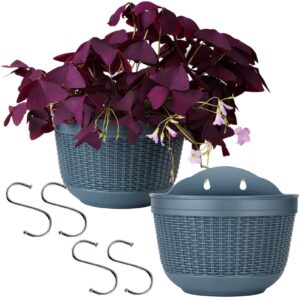 laoju wall hanging planters railing hanging planters, 2pcs plastic plants pot wall mounted hanging basket fence flower pots plants container with hooks for porch railings garden balcony patio