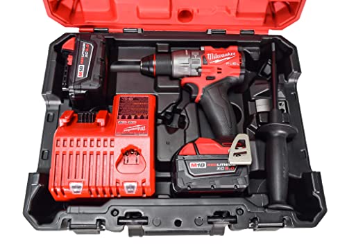 Milwaukee 2904-22 12V 1/2'' Hammer Drill/Driver Kit with (2) 5.0Ah Batteries, Charger & Tool Case Red