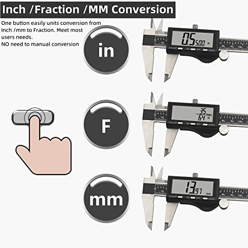 Digital Calipers 6 inch, Electronic Caliper Measuring Tool 150mm, Micrometer Fraction/Inch/mm with Large LCD Screen, Extreme Accuracy