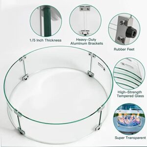 Apromise Fire Pit Wind Guard - 23" x 7" Fire Pit Glass Wind Guard for Round Fire Pit Table | 1/4-Inch Thickness Tempered Glass & Hard Aluminum Corner Brackets