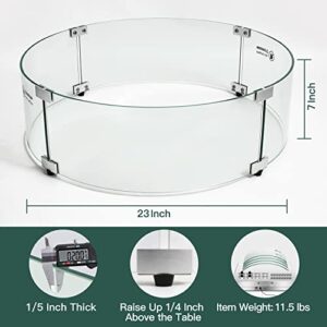 Apromise Fire Pit Wind Guard - 23" x 7" Fire Pit Glass Wind Guard for Round Fire Pit Table | 1/4-Inch Thickness Tempered Glass & Hard Aluminum Corner Brackets