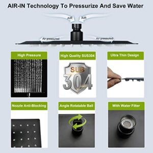 All Metal Rain Shower Head With Handheld Spray, 78" Extra Long Hose, High Pressure Rainfall Showerhead Combo With Holder(8" Square Matte Black)