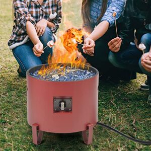 BAIDE HOME Portable Fire Pit for Camping RV 50,000 BTU Round 15'' H x 16'' W Propane Gas Fire Pit W/Lid, Glass Shards & Weather Resistant for Outdoors, 10ft Propane Extension Hose, Red