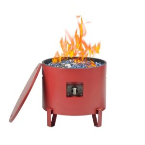 BAIDE HOME Portable Fire Pit for Camping RV 50,000 BTU Round 15'' H x 16'' W Propane Gas Fire Pit W/Lid, Glass Shards & Weather Resistant for Outdoors, 10ft Propane Extension Hose, Red