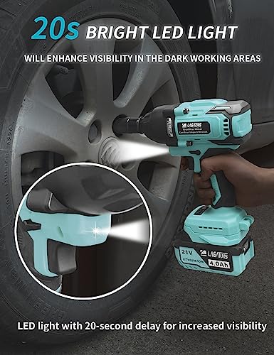 Cordless Impact Wrench,1/2 Impact Gun，850NM(627ft·lbs) High Torque 2200 RPM,Brushless Motor，with a 10C 4.0Ah Li-Ion Battery and Fast Charger，Suitable for family cars，Construction work on site