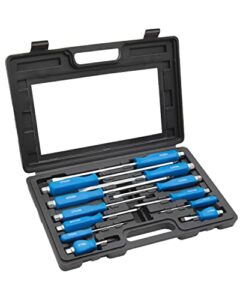 rotation 12pcs magnetic go-thru screwdriver set, 6 phillips and 6 flat head tips screwdriver for fastening, chiseling and loosening seized screws, multi-purpose budget set