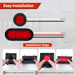 LIMICAR Steel Trailer Lights Boxes Housing Kit with 6 Inch Oval Red LED Trailer Tail Lights 2 Inch Round Red LED Side Marker Clearance Lights, Included Grommets Wire Pigtails Connectors