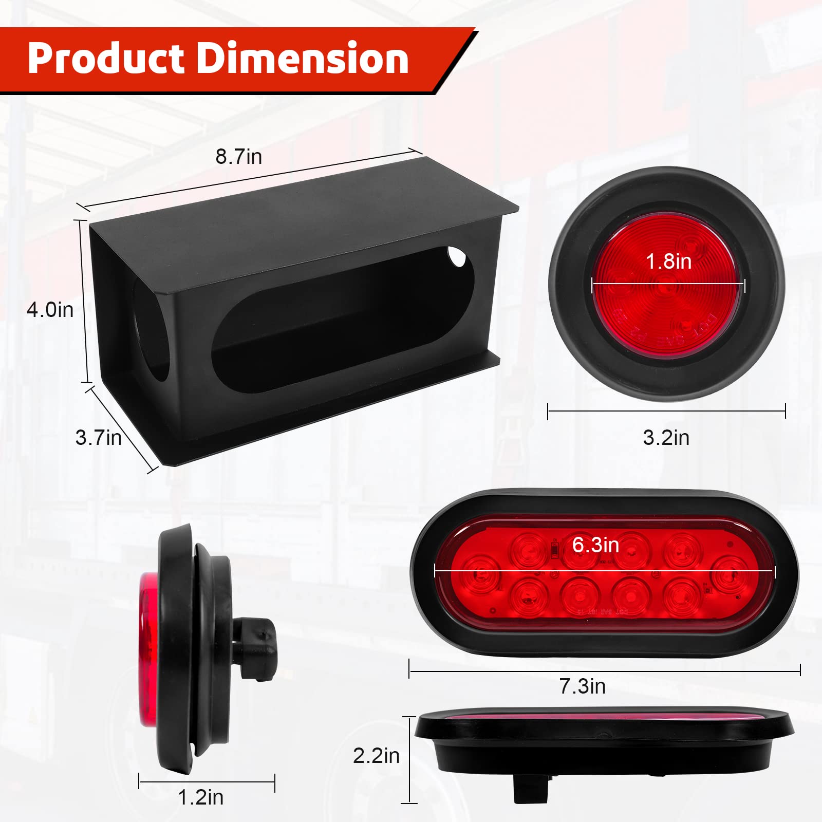 LIMICAR Steel Trailer Lights Boxes Housing Kit with 6 Inch Oval Red LED Trailer Tail Lights 2 Inch Round Red LED Side Marker Clearance Lights, Included Grommets Wire Pigtails Connectors