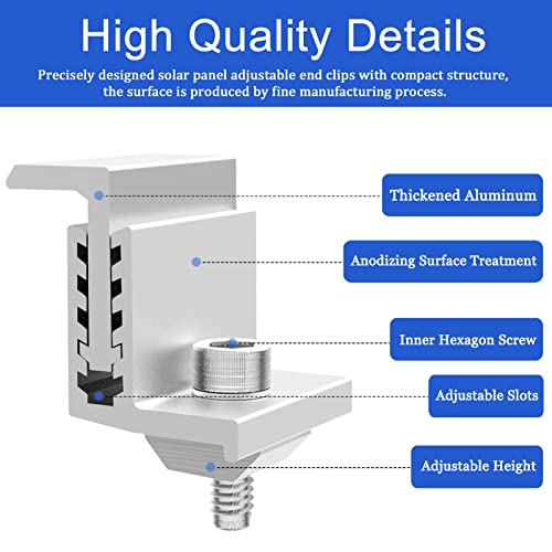Solar Panel Brackets, 12Pcs Z Brackets for Solar Panel End Clamps with Nuts and Bolts, 32-50 mm Adjustable Aluminum Mounting Grounding Rails Kit for Solar Panel PV System Install Accessories