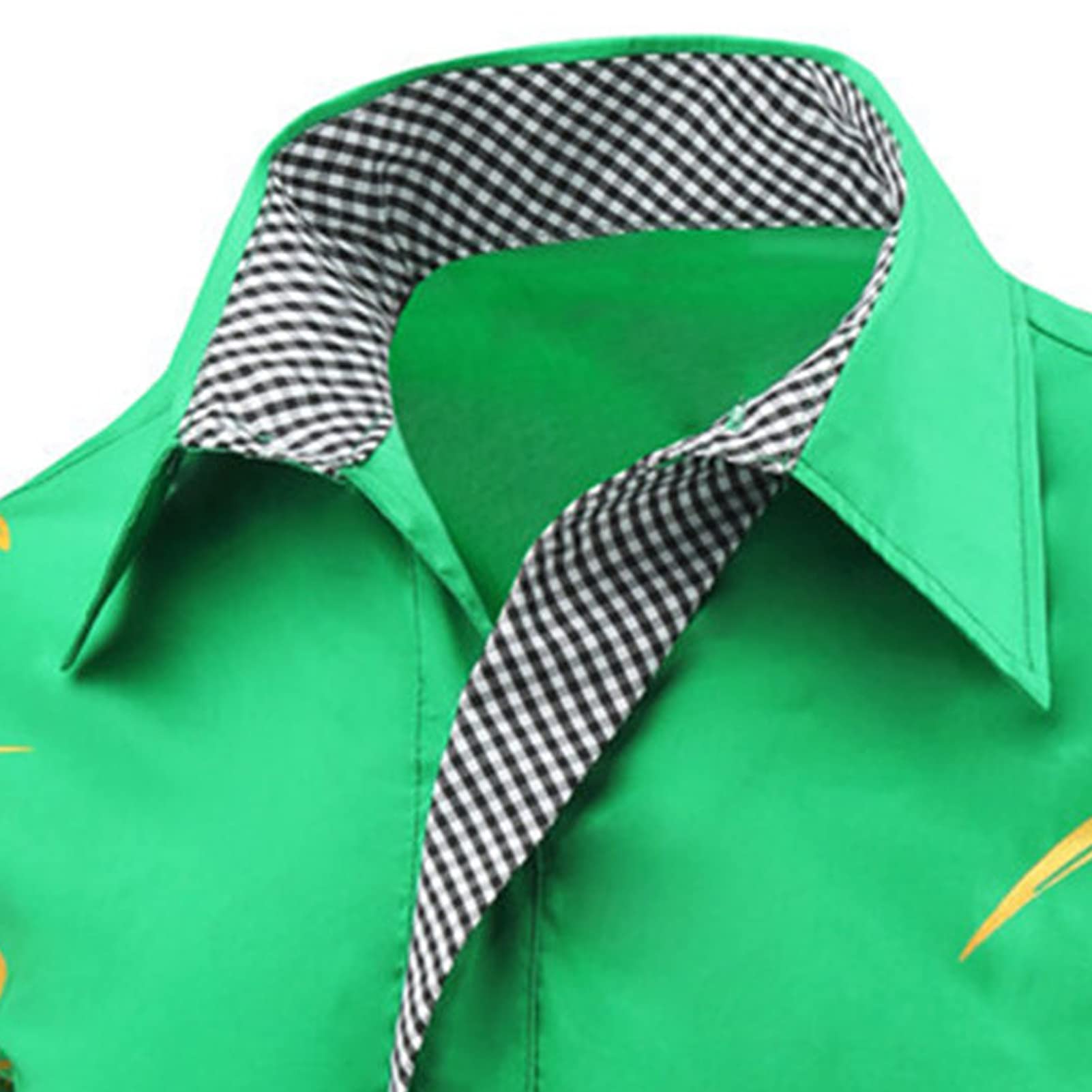 Mens Print Button Down Dress Shirt Shiny Golden Printed Long Sleeves Shirts Casual Floral Nightclub Shirt Costume (Green,XX-Large)