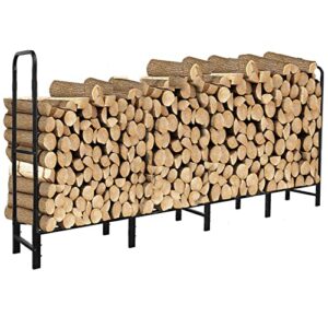 audessy 8ft firewood rack outdoor, heavy duty steel fireplace wood stacking rack log holders for firewood outdoor, black