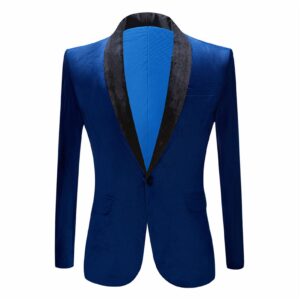 men's premium velvet blazer jacket slim fit solid shawl lapel tuxedo suit one button dinner party prom sport coat (blue,small)