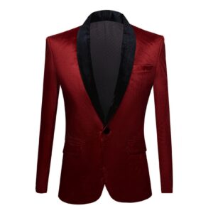 men's premium velvet blazer jacket slim fit solid shawl lapel tuxedo suit one button dinner party prom sport coat (red,small)