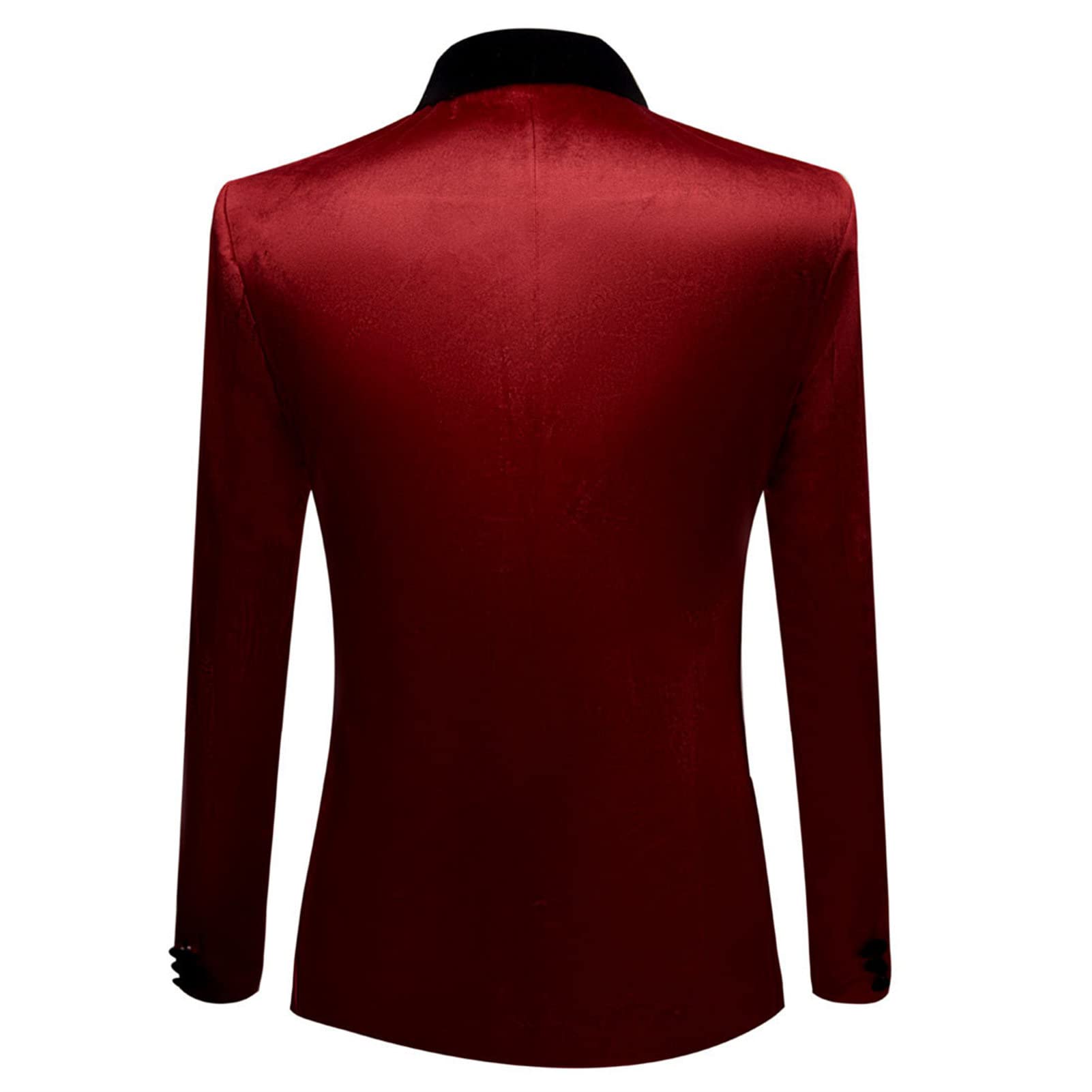 Men's Premium Velvet Blazer Jacket Slim Fit Solid Shawl Lapel Tuxedo Suit One Button Dinner Party Prom Sport Coat (Red,Small)