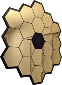 xl space telescope james webb inspired mirror - extra large size sturdy - no drill damage free mounting options - home decor reflective honeycomb wall art (command strip mount)