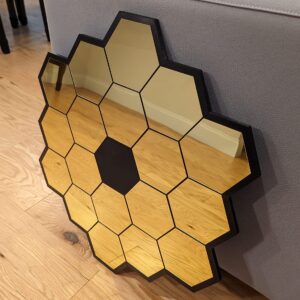 XL Space Telescope James Webb Inspired Mirror - Extra Large Size Sturdy - No Drill Damage Free Mounting Options - Home Decor Reflective Honeycomb Wall Art (Command Strip Mount)