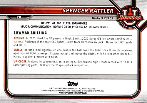 2022 Bowman University #28 Spencer Rattler Paper Oklahoma Sooners Football