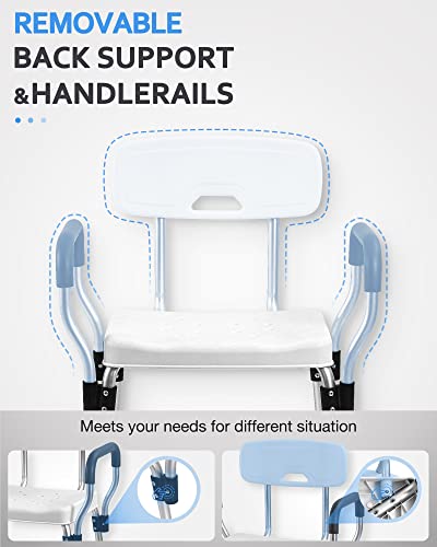 Sangohe Shower Chair for Inside Shower, Heavy Duty Shower Seat with Back, Shower Chair for Bathtub with Arms for Handicap, Shower Seats for Elderly with Bath Ball and Wall-Mount Handle, 796C-B