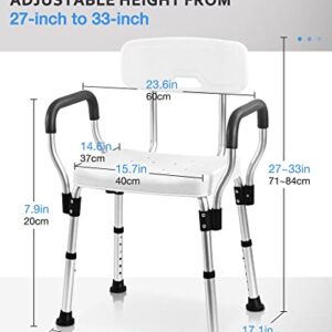 Sangohe Shower Chair for Inside Shower, Heavy Duty Shower Seat with Back, Shower Chair for Bathtub with Arms for Handicap, Shower Seats for Elderly with Bath Ball and Wall-Mount Handle, 796C-B