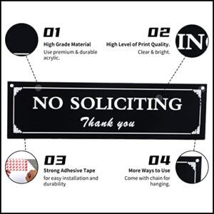 BEDEONE No Soliciting Sign for House, Strong Self Adhesive No Soliciting Signs for home, Hanging No Solicitors Sign for Front Door - Premium Frosted Material with Digitally Printed, Come with Chain