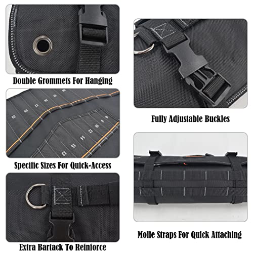 22-Pockets Wrench Roll, 0.25-1.25" Wrench-Set Tool Roll, Wrench roll bag, Tool wrap, Wrench bag, Wrench wrap, Wrench sleeve, Wrench pouch, Wrench tool roll, Wrench holder bag, Wrench roll up organizer