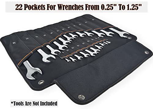 22-Pockets Wrench Roll, 0.25-1.25" Wrench-Set Tool Roll, Wrench roll bag, Tool wrap, Wrench bag, Wrench wrap, Wrench sleeve, Wrench pouch, Wrench tool roll, Wrench holder bag, Wrench roll up organizer