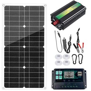 tyjjkdqw 25 watt 12 volt monocrystalline solar panel module off grid charging rv boat (20acontroller+1000w 12vto220v inverter kit)