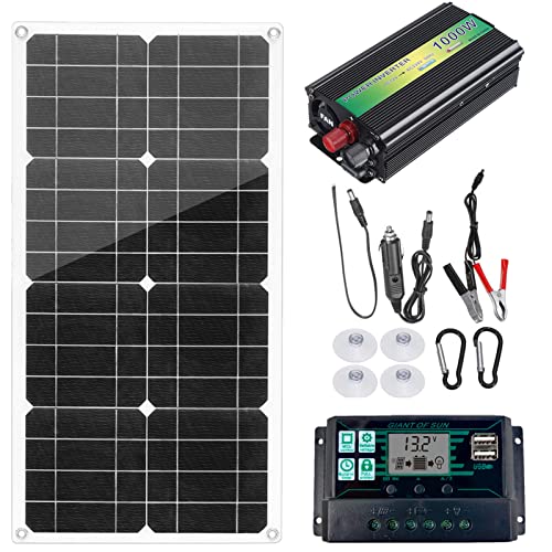 TYJJKDQW 25 Watt 12 Volt Monocrystalline Solar Panel Module Off Grid Charging RV Boat (20AController+1000W 12Vto220V Inverter Kit)